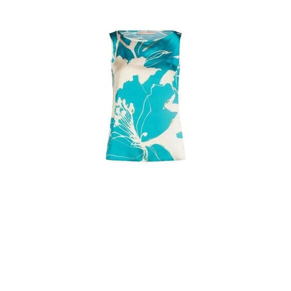 Rinascimento Silk Floral Print Blouse Women Turquoise Shirts